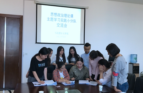 习近平总书记系列重要讲话专题辅导课主题学习实践小队分指导教师与学生共同分析调查数据